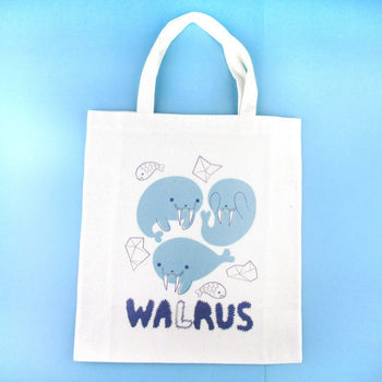 Adorable Walrus Illustrated Mini Canvas Lunch Tote Bag | DOTOLY