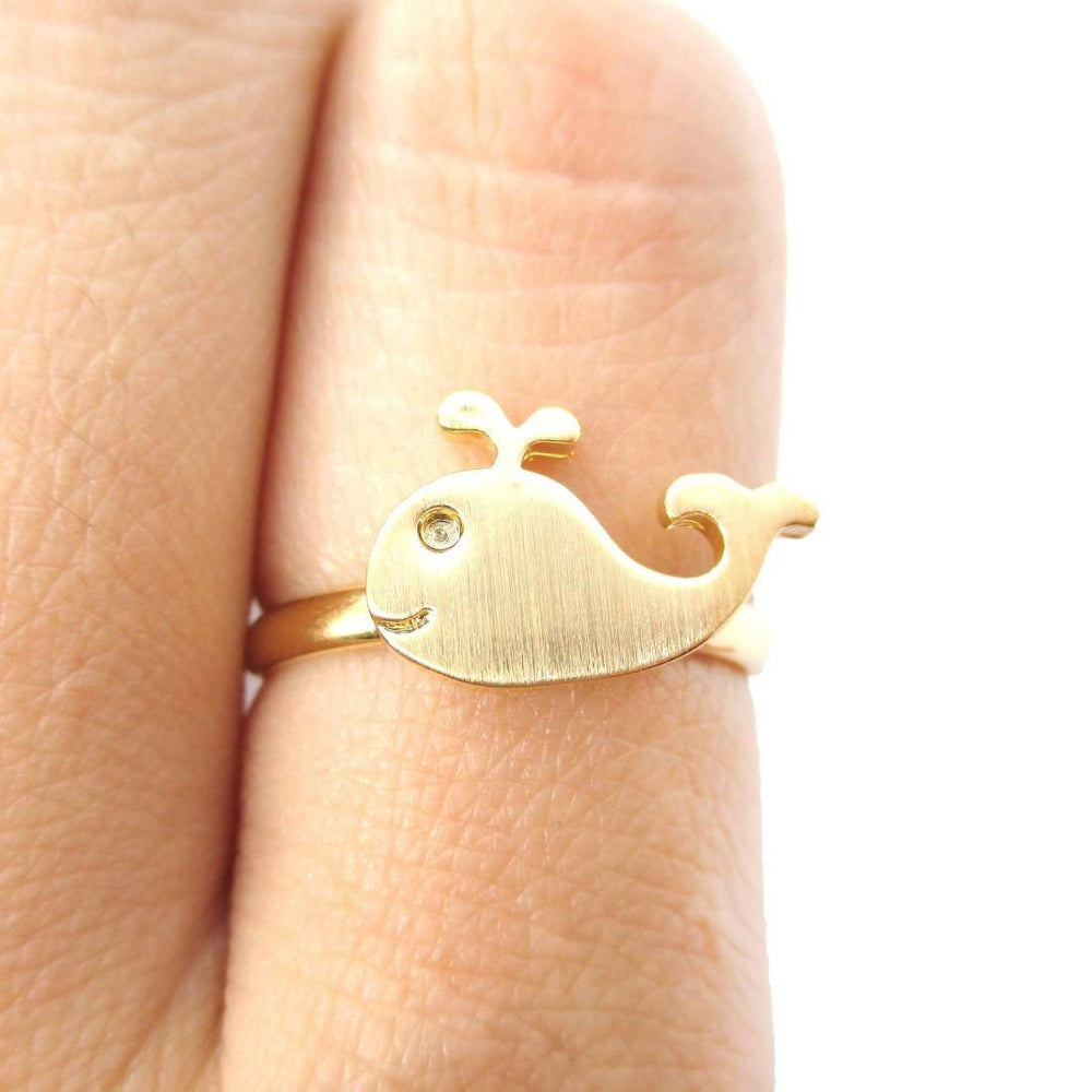 Adorable Whale Shaped Animal Inspired Adjustable Ring in Gold | Animal Jewelry | DOTOLY