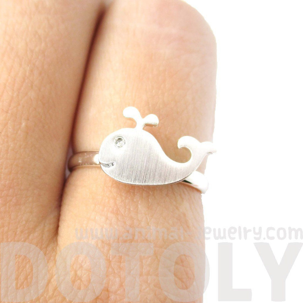Adorable Whale Shaped Animal Inspired Adjustable Ring in Silver | Animal Jewelry | DOTOLY