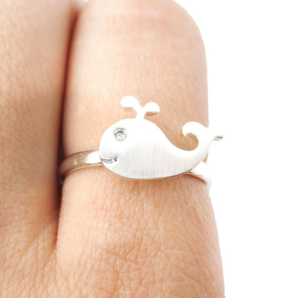 Adorable Whale Shaped Animal Inspired Adjustable Ring in Silver | Animal Jewelry | DOTOLY