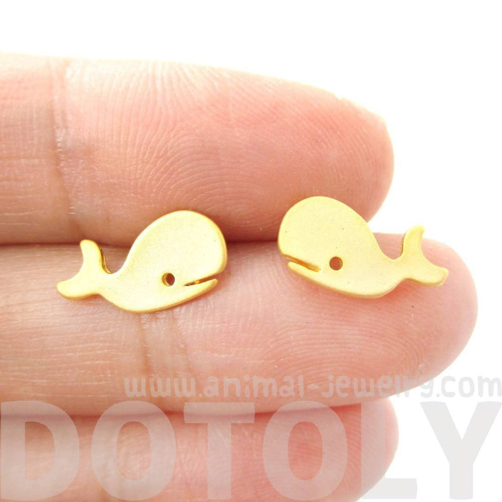 Adorable Whale Shaped Animal Inspired Stud Earrings in Gold | Animal Jewelry | DOTOLY
