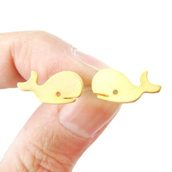 Adorable Whale Shaped Animal Inspired Stud Earrings in Gold | Animal Jewelry | DOTOLY