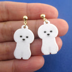 Adorable White Maltese Bichon Frise Puppy Shaped Stud Drop Earrings