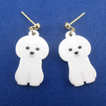 Adorable White Maltese Bichon Frise Puppy Shaped Stud Drop Earrings
