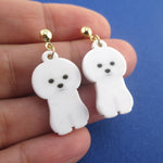 Adorable White Maltese Bichon Frise Puppy Shaped Stud Drop Earrings