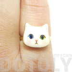 Adorable White Odd-eyed Kitty Cat Face Shaped Adjustable Ring | Animal Jewelry | DOTOLY