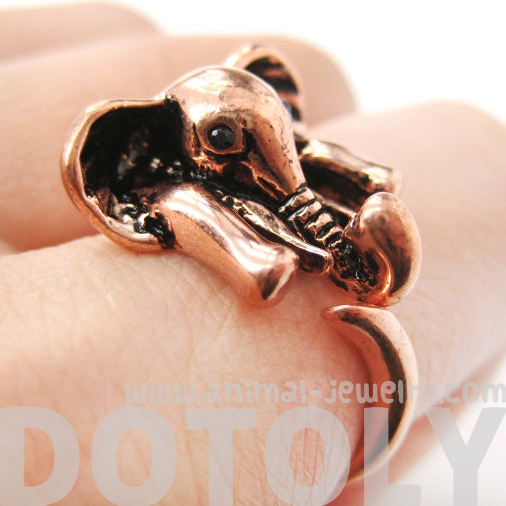 African Elephant Animal Wrap Around Ring in Shiny Copper - Sizes 6 to 10.5 Available | DOTOLY