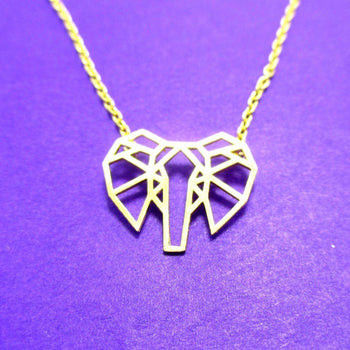 African Elephant Face Outline Shaped Pendant Necklace in Gold | DOTOLY | DOTOLY
