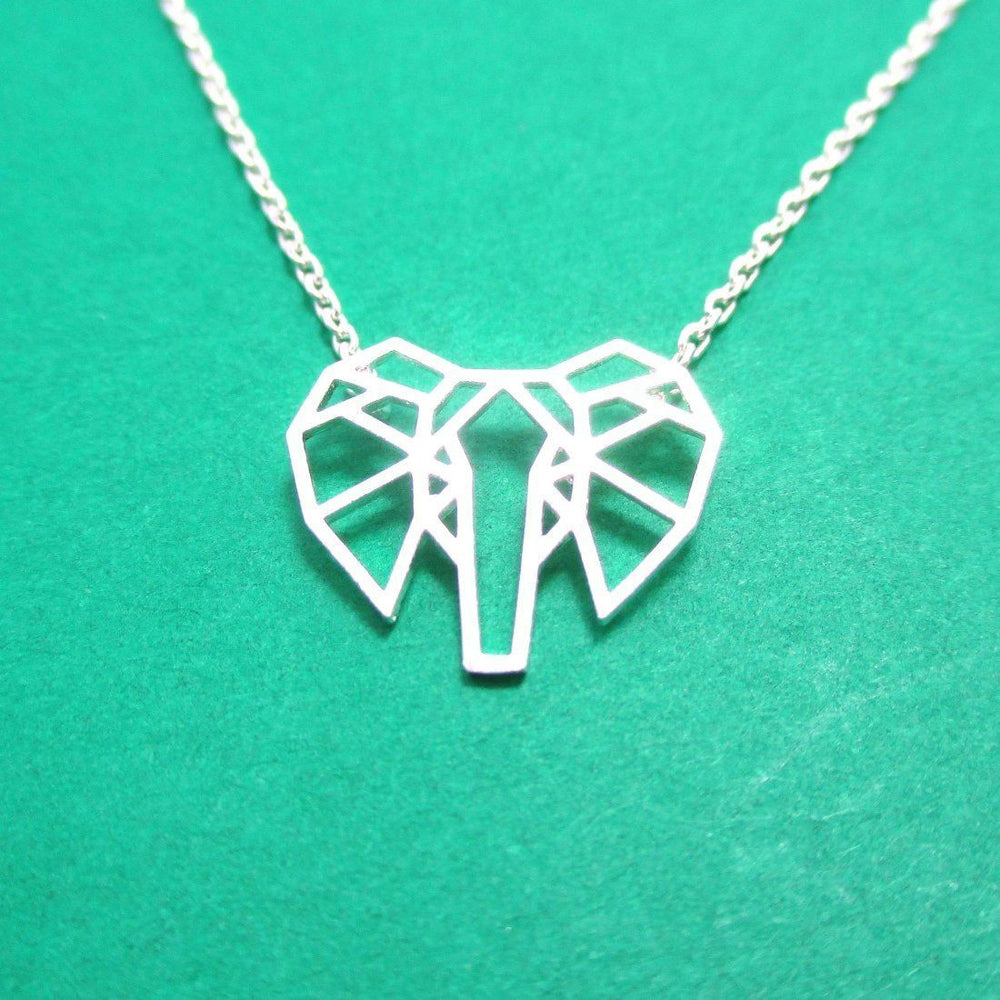 African Elephant Face Outline Shaped Pendant Necklace in Silver | DOTOLY | DOTOLY