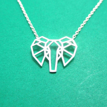African Elephant Face Outline Shaped Pendant Necklace in Silver | DOTOLY | DOTOLY