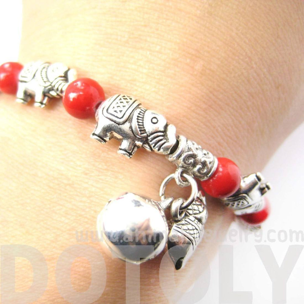 African Elephant Shaped Stretchy Beaded Charm Bracelet in Silver | DOTOLY | DOTOLY