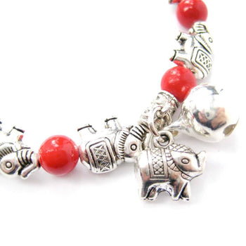 African Elephant Shaped Stretchy Beaded Charm Bracelet in Silver | DOTOLY | DOTOLY