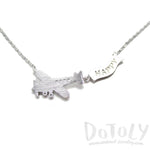 Airplane With Happy Banner Shaped Motivational Charm Necklace in Silver | DOTOLY | DOTOLY