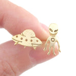 Alien and UFO Space Ship Shaped Stud Earrings in Gold | DOTOLY | DOTOLY