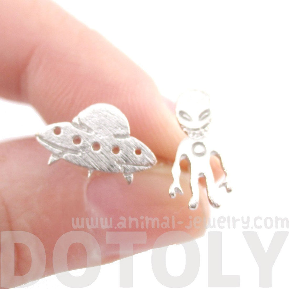 Alien and UFO Space Ship Shaped Stud Earrings in Silver | DOTOLY | DOTOLY