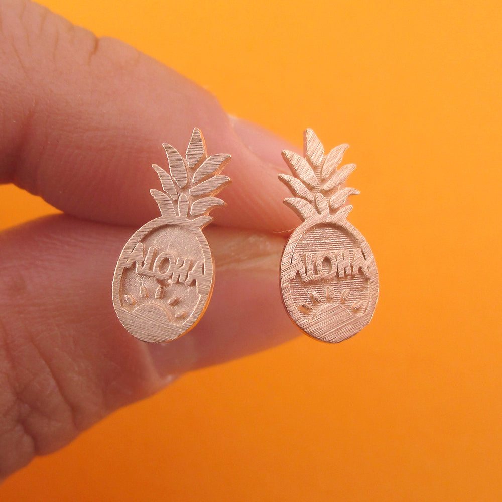 Aloha Pineapple Shaped Fruity Food Themed Stud Earrings