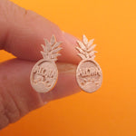 Aloha Pineapple Shaped Fruity Food Themed Stud Earrings