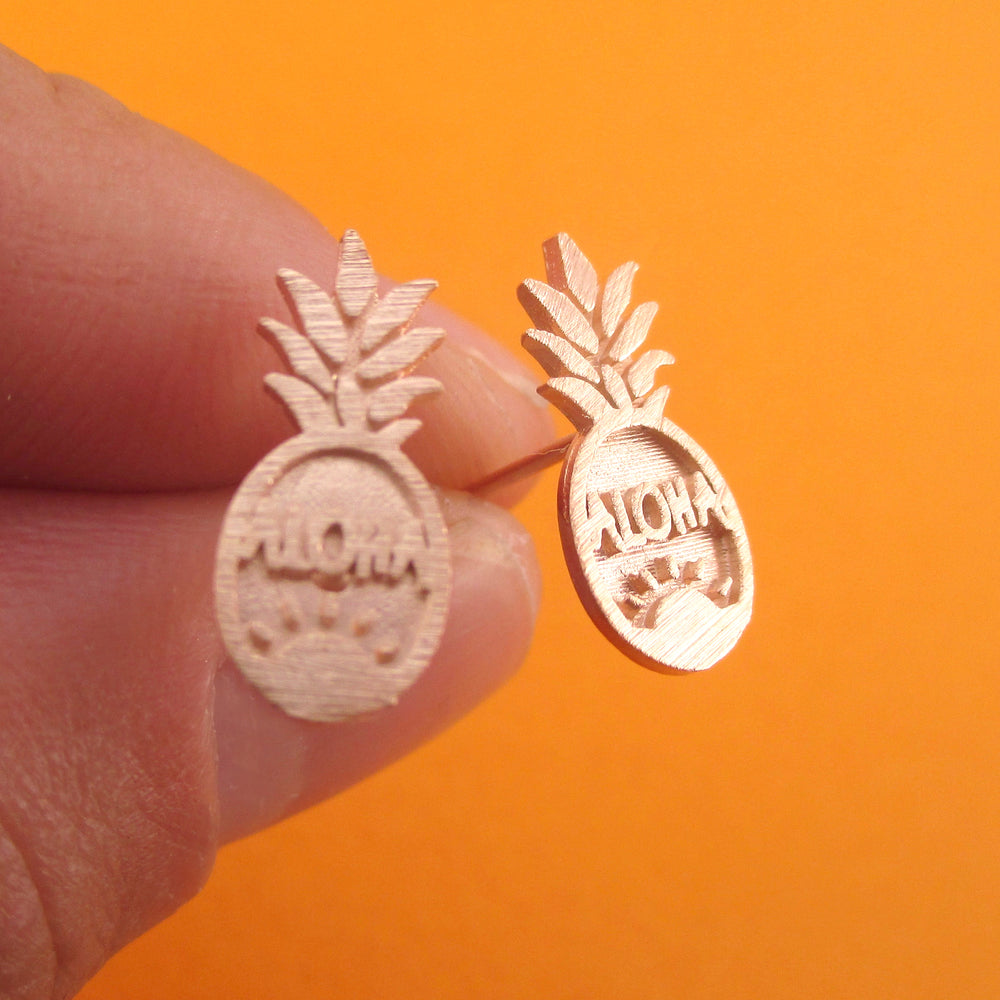 Aloha Pineapple Shaped Fruity Food Themed Stud Earrings