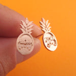Aloha Pineapple Shaped Fruity Food Themed Stud Earrings