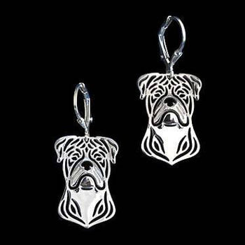 American Bulldog Face Shaped Drop Dangle Earrings in Silver | Animal Jewelry | DOTOLY