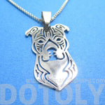 Amstaff Pit bull Dog Face Shaped Cut Out Pendant Necklace in Silver | Animal Jewelry | DOTOLY