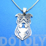 Amstaff Pit bull Dog Face Shaped Cut Out Pendant Necklace in Silver | Animal Jewelry | DOTOLY