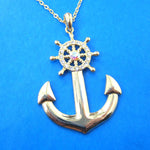 Anchor and Wheel Shaped Nautical Themed Pendant Necklace in Gold | DOTOLY | DOTOLY