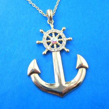 Anchor and Wheel Shaped Nautical Themed Pendant Necklace in Gold | DOTOLY | DOTOLY