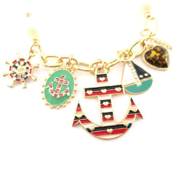Anchor Boat Helm Nautical Themed Charm Bracelet with Pearl Details | DOTOLY | DOTOLY