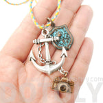 Anchor Crest and Camera Shaped Charm Necklace in Silver | DOTOLY | DOTOLY