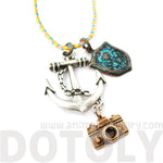 Anchor Crest and Camera Shaped Charm Necklace in Silver | DOTOLY | DOTOLY