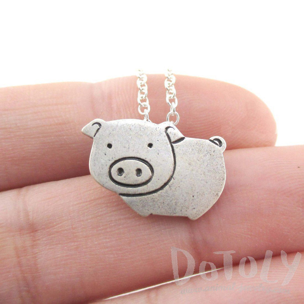 Animal Themed Piglet Piggy Pig Shaped Pendant Necklace in Silver | DOTOLY | DOTOLY