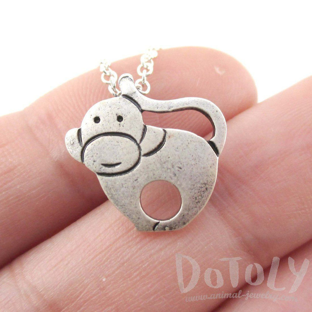 Animal Themed Simple Monkey Pendant Necklace in Silver | DOTOLY | DOTOLY