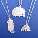 Animals Themed Hedgehog Elephant Sea Otter 3 Piece Necklace Set