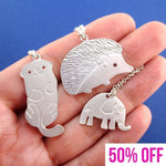 Animals Themed Hedgehog Elephant Sea Otter 3 Piece Necklace Set
