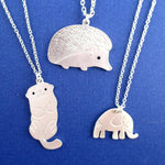 Animals Themed Hedgehog Elephant Sea Otter 3 Piece Necklace Set