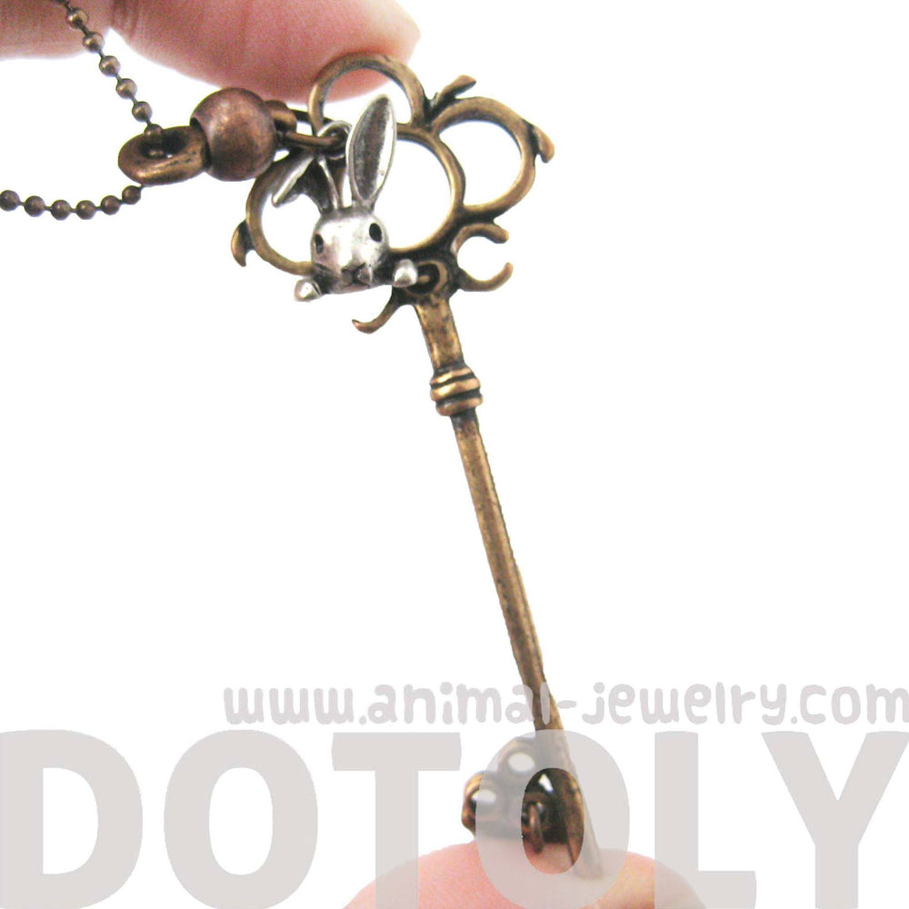 Antique Skeleton Key and Bunny Rabbit Charm Necklace in Bronze | DOTOLY | DOTOLY