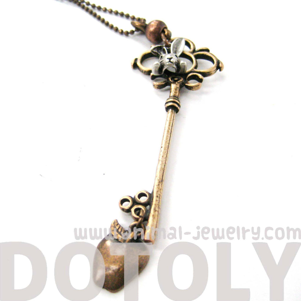 Antique Skeleton Key and Bunny Rabbit Charm Necklace in Bronze | DOTOLY | DOTOLY