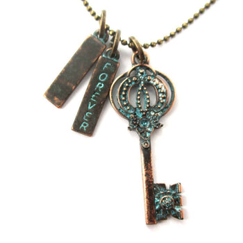 Antique Skeleton Key and Forever Charm Necklace in Brass | DOTOLY | DOTOLY