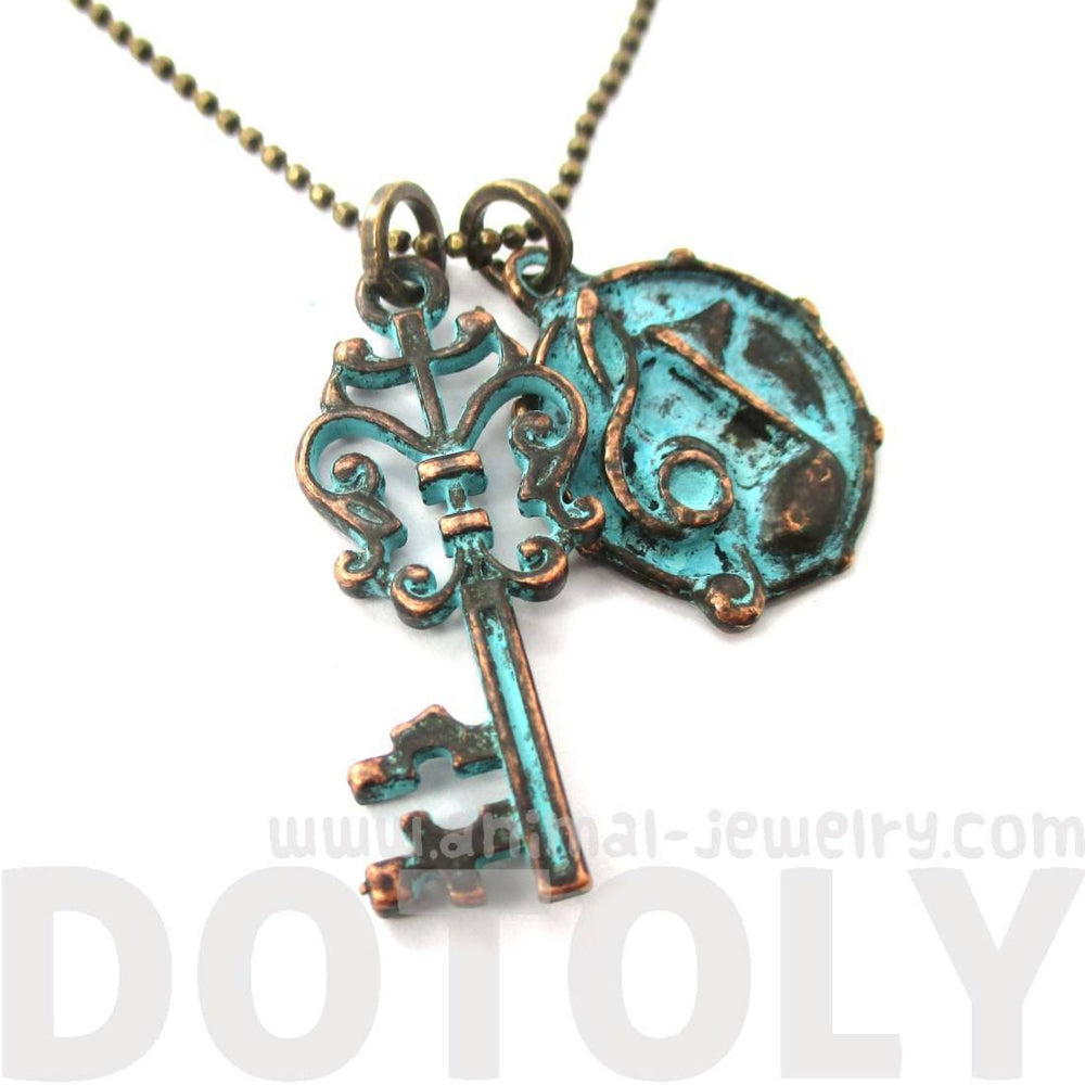 Antique Skeleton Key and Musical Notes Shaped Charm Necklace in Brass | DOTOLY | DOTOLY