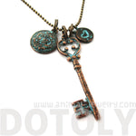 Antique Skeleton Key Heart and Crest Shaped Charm Necklace in Brass | DOTOLY | DOTOLY
