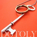 Skeleton Key Pendant with Roman Numeral Hoop Charm Necklace in Silver | DOTOLY