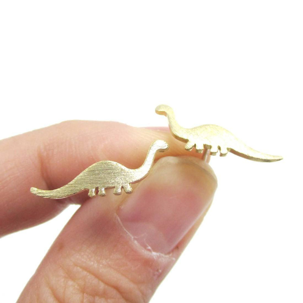 Apatosaurus Dinosaur Silhouette Prehistoric Animal Themed Stud Earrings in Gold | DOTOLY