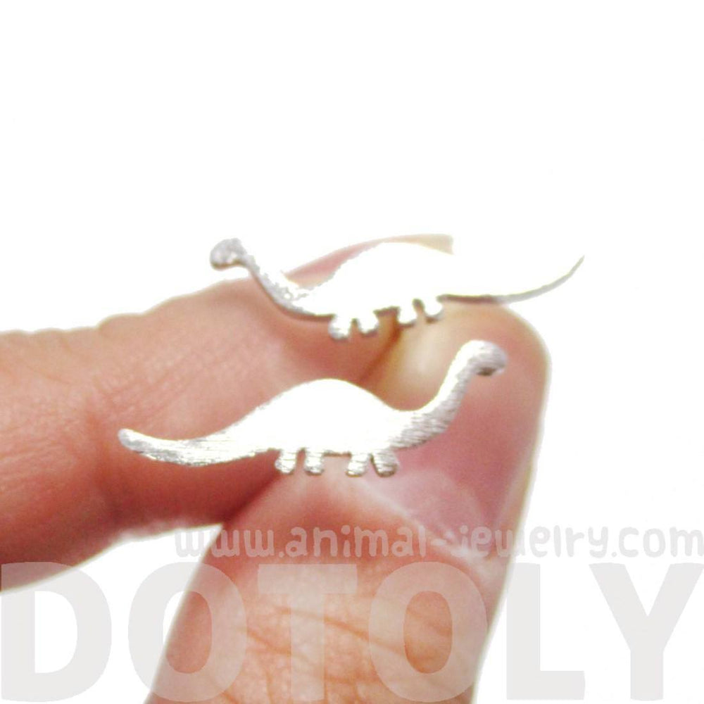 Apatosaurus Dinosaur Silhouette Prehistoric Animal Themed Stud Earrings in Silver | DOTOLY