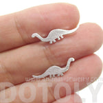 Apatosaurus Dinosaur Silhouette Prehistoric Animal Themed Stud Earrings in Silver | DOTOLY