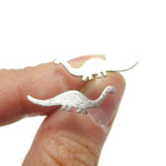 Apatosaurus Dinosaur Silhouette Prehistoric Animal Themed Stud Earrings in Silver | DOTOLY