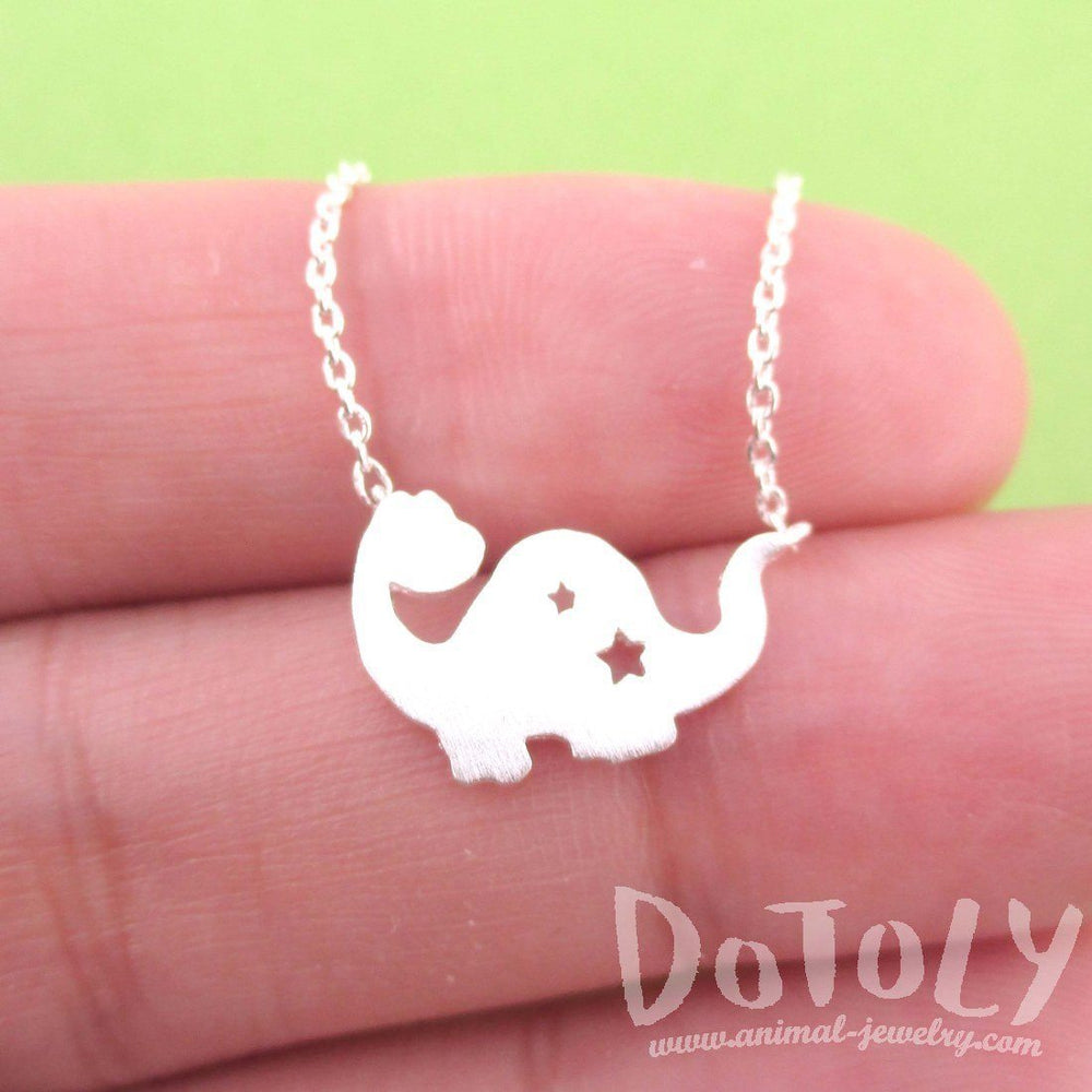Apatosaurus Dinosaur with Star Cut Outs Shaped Charm Necklace in Silver | DOTOLY | DOTOLY