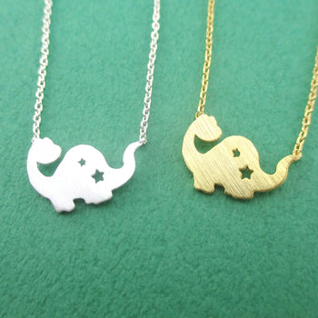 Dinosaur with Star Cut Outs Shaped Charm Necklace in Silver or Gold