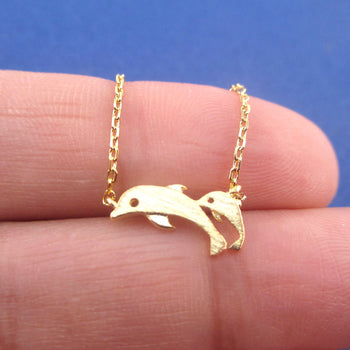 Aquatic Mammal Double Dolphin Pod Shaped Pendant Necklace