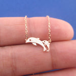 Aquatic Mammal Double Dolphin Pod Shaped Pendant Necklace